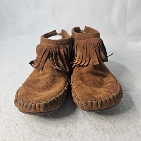 MUDD Faux Suede Ankle Fringe Moccasin Sz 7 M Bootie - Picture 3 of 4